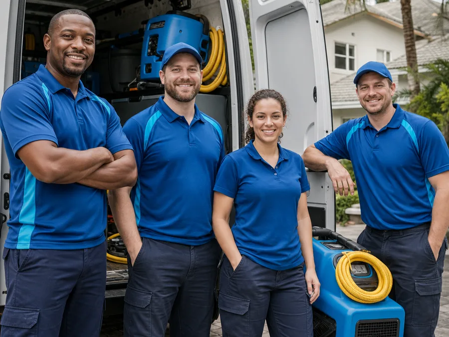 Jacksonville restoration crew beside a work van with drying equipment
